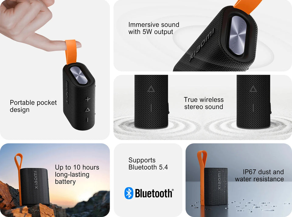 NEW Xiaomi Sound Pocket IP67 5.4 Bluetooth TWS Stereo Combo 1000mAh 10-Hour Ultra-Long Battery Life Microphone Portable Speaker