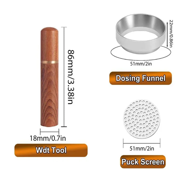 51/53/58mm Espresso Tamper Set 3pcs WDT Tool Espresso Dosing Funnel Puck Screen Coffee Stirrer Distribution Tool Coffeware Sets