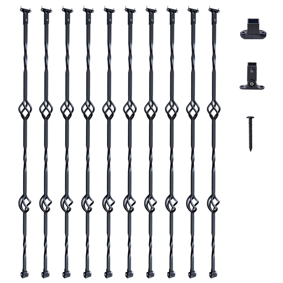 SucceBuy Staircase Metal Balusters Galvanized Decorative Banister Spindles with Hollow Baskets Spiral Stair with Shoes Screws
