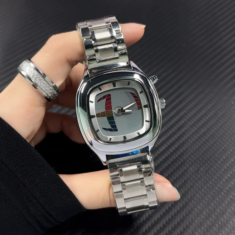 Business AAA Quartz Watch Color Square Y2K Pointer Number Dual Display Steel Personalize Hot Watches Men Dynamic Design Clcok