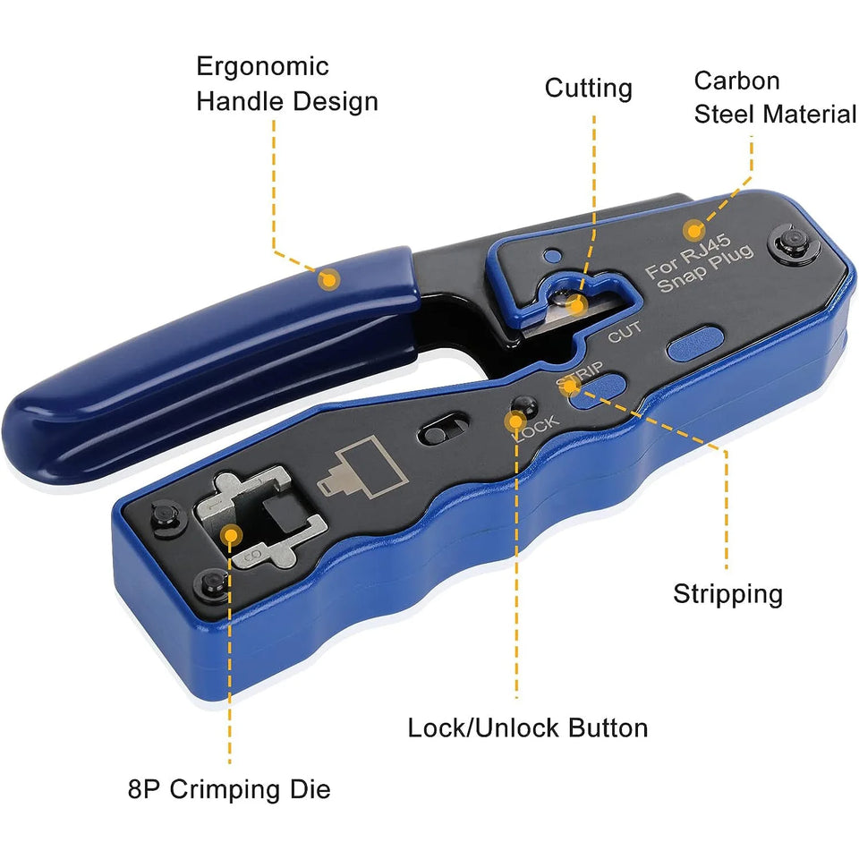 ZoeRax RJ45 CAT6 CAT5E Crimp Tool Kit Pass Through Ethernet Crimper for Cat5e Cat6 8P8C Modular Connectors(Battery Not Included)