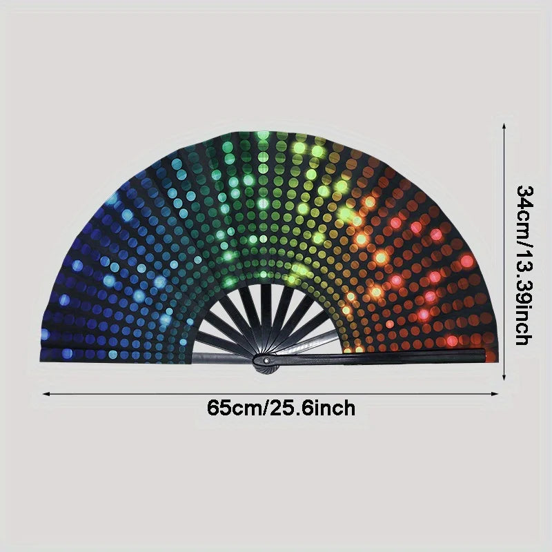 Folding Fan Bright Color Rainbow Starry Sky Color Glow In The Dark Festival Performance Party Supplies Hand Fan Xmas Dance Fan