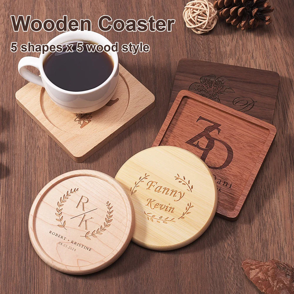 Wood Coasters for Drink Beech Coasters Heat Resistant Round Non-slip Pad Cup Coasters Tea Coffee Cup Pad for Home Table Kitchen