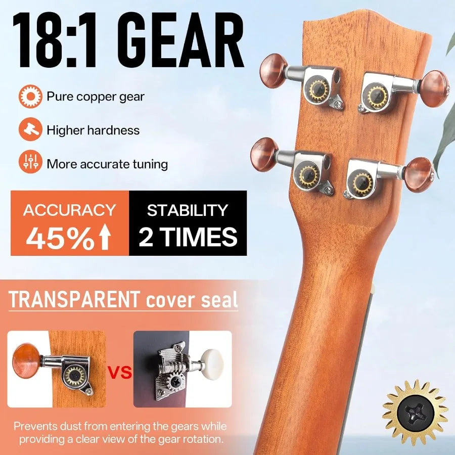 Professional 23inch Concert Mahogany Ukulele for Adult Beginners with Free Online Lessons Complete Starter Kit Including Gig Ba