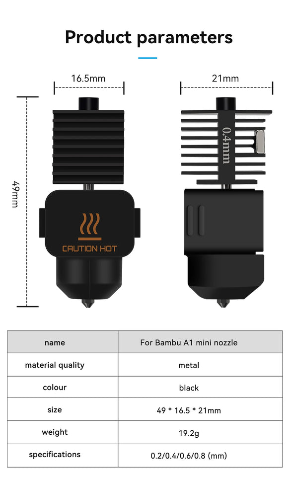 Hotend Kit For Bambu Lab A1/A1 Mini Fast Speed Hot End Assembly 0.2/0.4/0.6/0.8mm Hardened steel Nozzle 3D Printer Part