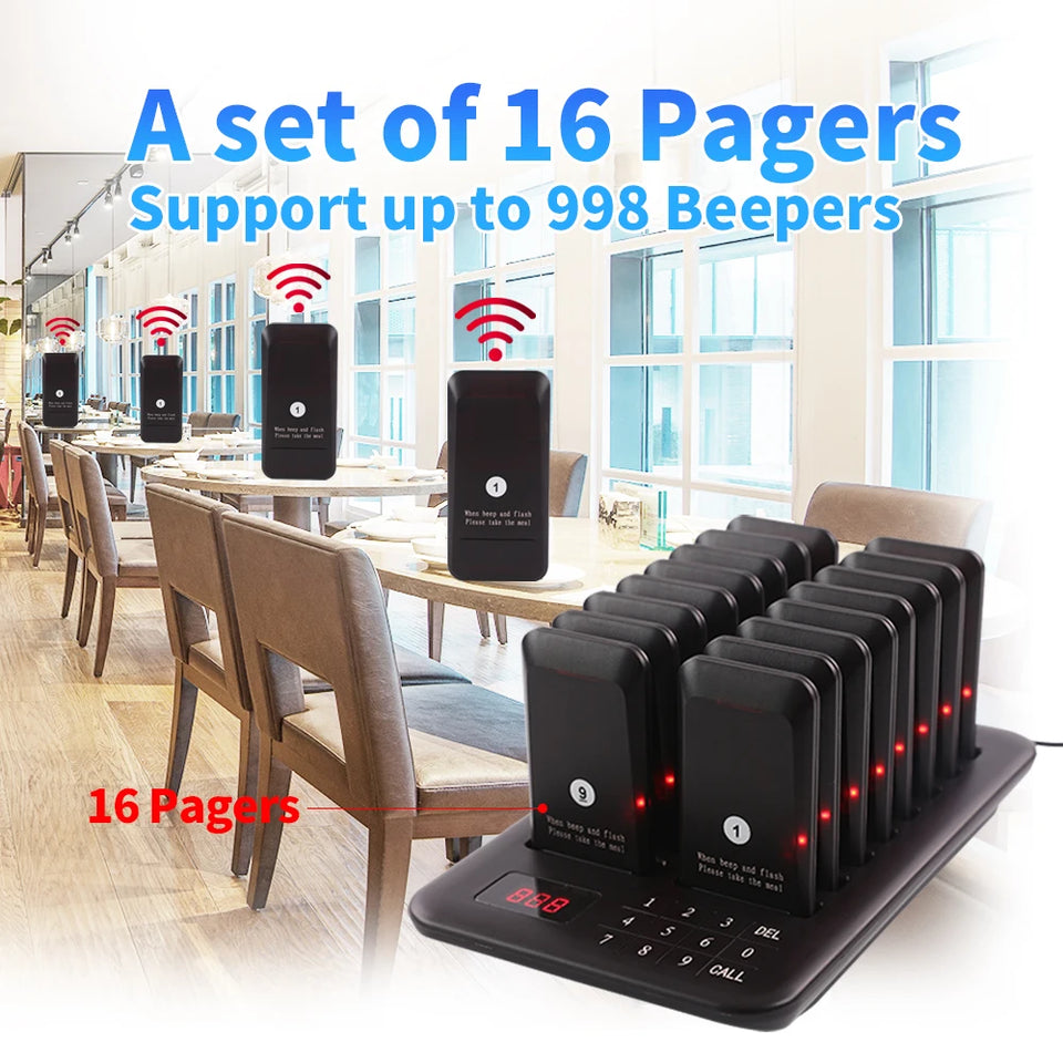 Factory Price Restaurant Pager System Wireless Queue Calling System 16 Buzzers Beepers for Coffee Dessert Shop Food Truck