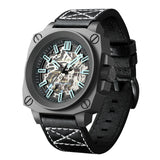 FeelNever Creative Automatic Movement Men's Watches Hollow Fashion Casual Sport Military Leather Waterproof Mechanical Watch+Box