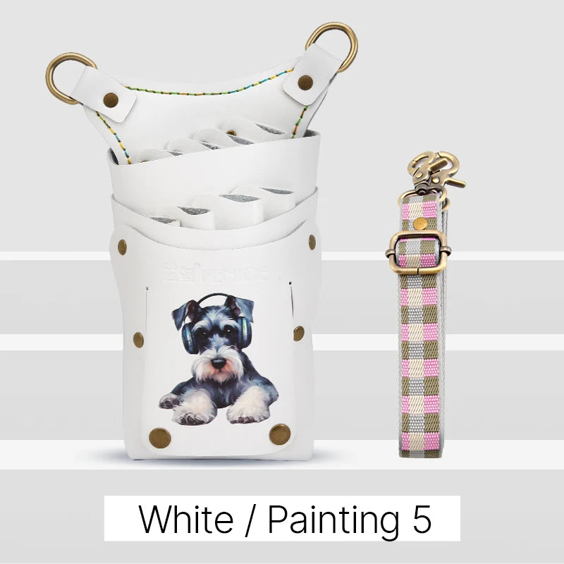 Fenice scissors storage bag,hold 8 scissors, 8 paintings, 6 colors cowhide,waist bag, pet beautician, barber's special waist bag