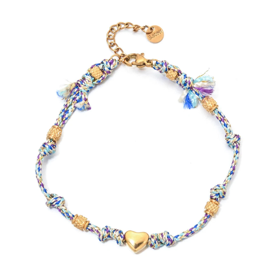 Boho New 2025 Creative Color Rope Heart Beads Bracelet 18K Gold Plated Stainless Steel Fashion Jewelry Accessories