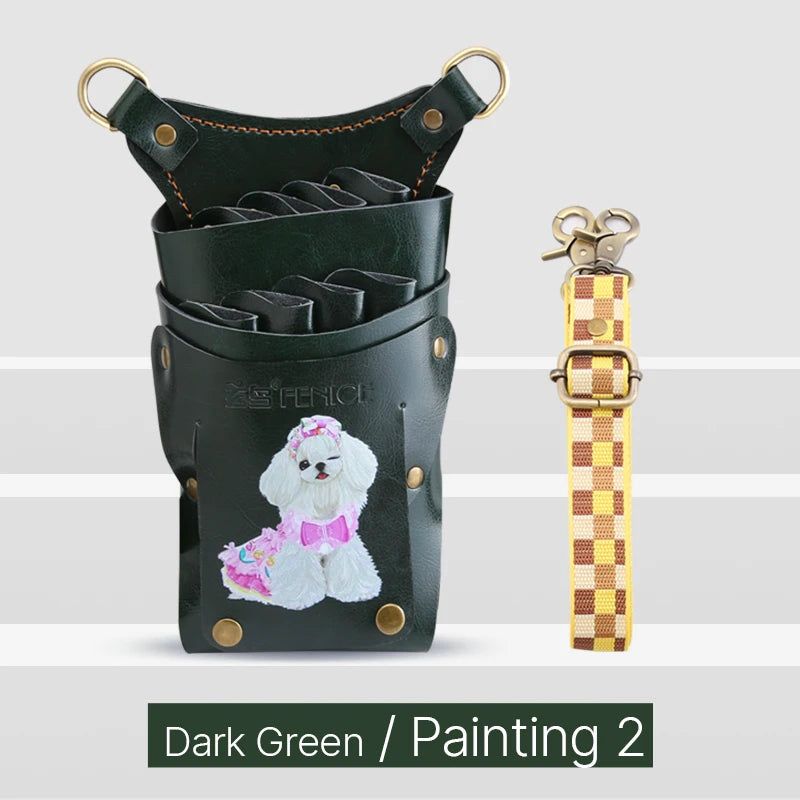 Fenice scissors storage bag,hold 8 scissors, 8 paintings, 6 colors cowhide,waist bag, pet beautician, barber's special waist bag