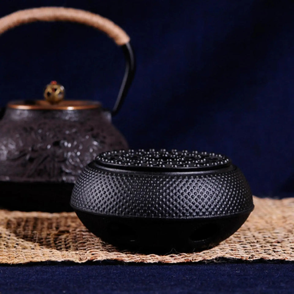 Black Cast Iron Teapot Warmer Candle Stand Holder Stove Heater Tea Pot Holder for Heating Tea, Coffee and Milk