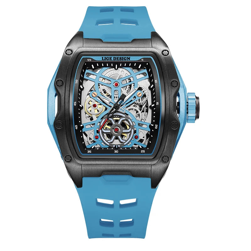 LIGE New Watches Mens Skeleton Mechanical Automatic Watch Top Brand Luxury Luminous 30M Waterproof Watch For Men reloj hombre