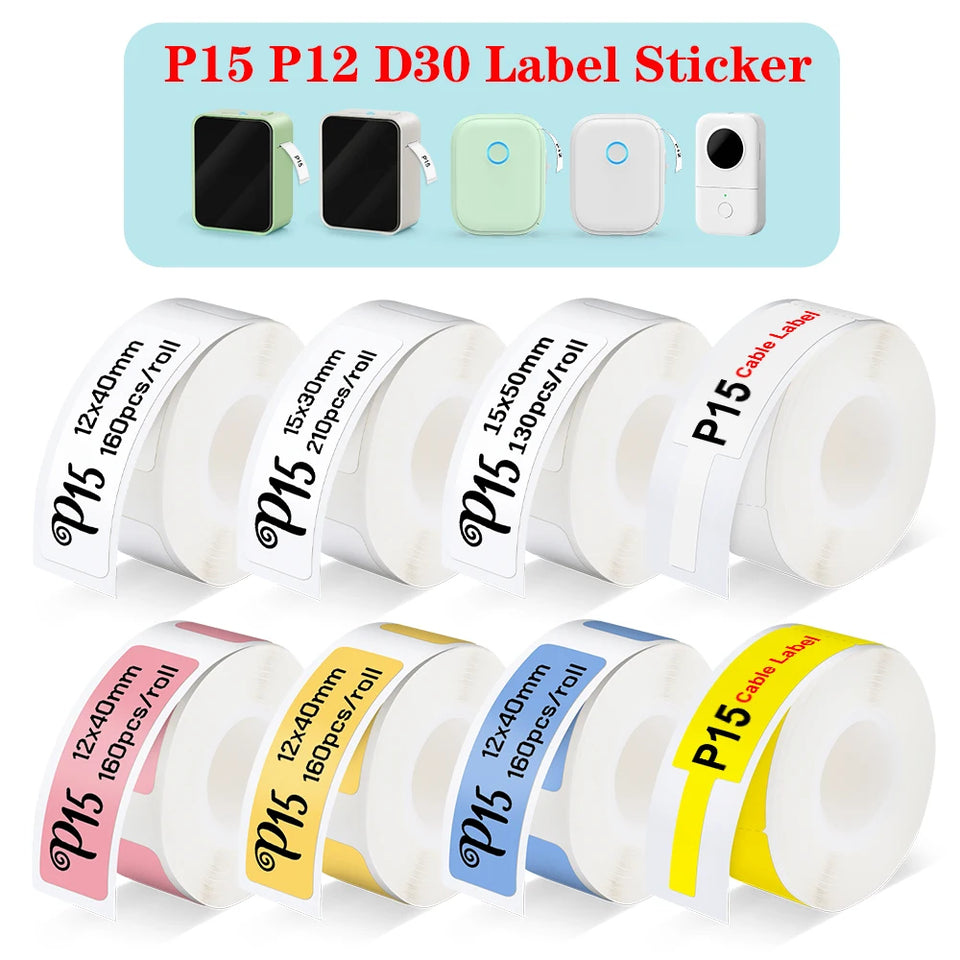 Labelwell 5/10PK P15 Thermal Label Sticker 12x40mm 15x30mm Label Tape Compatible for Marklife P15 P12 P11 L12 D30 Label Printer