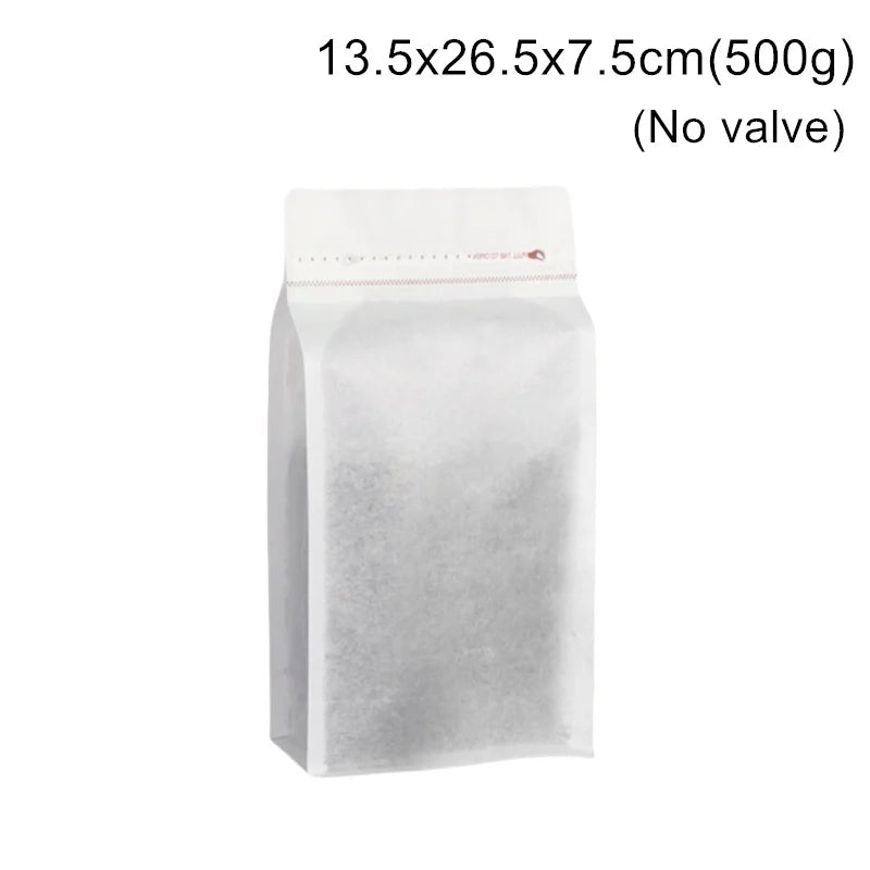 StoBag 50pcs White Cotton Paper Coffee Beans Packaging Bag with/No Valve Sealed for Powder Nuts Storage Stand Up Reusable Pouch