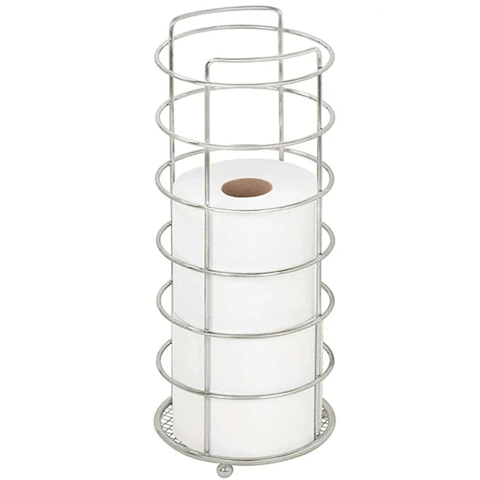 Satin Nickel Toilet Paper Holder Bathroom Organizer Cylindrical Design Iron Roll Storage Space Efficient Solution