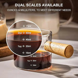 Glass Milk Cup Fine Espresso Small Glass Measuring Cup Double Spout Milk Jug Wooden Handle and Scale Coffee Latte Extraction Cup
