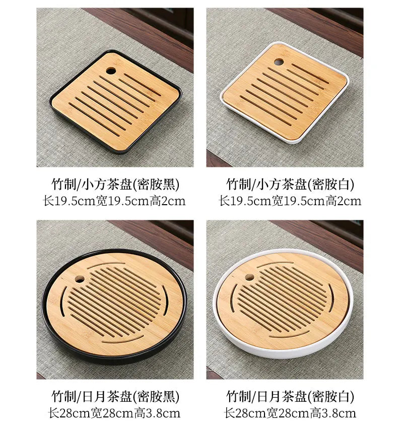 Bamboo Tea Tray Household Tea Set Accessories Small Tea Board Water Storage and Drainage Wet and Dry-use Tray Teaware Decorative