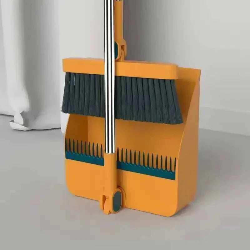 Foldable Broom and Dustpan Set, Compact Wall Mountable with Extra Stiff Bristles for Easy Storage & Cleaning
