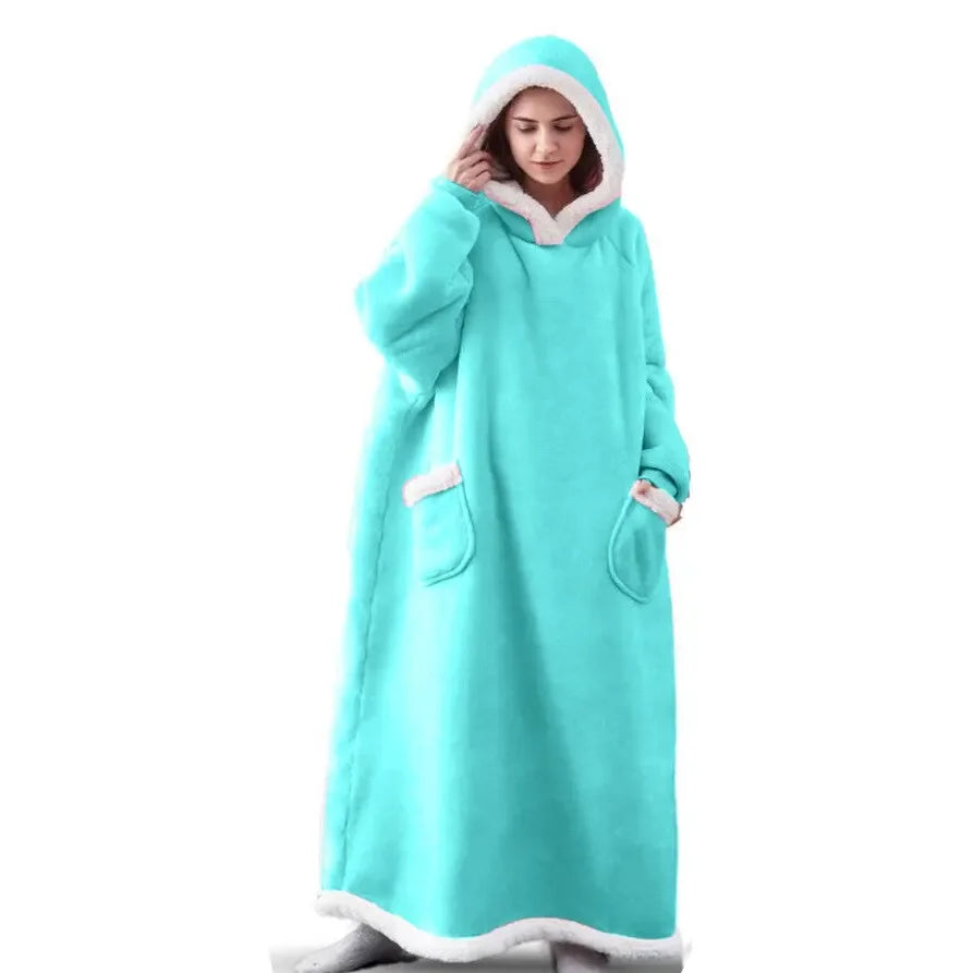 2025 Super Long Flannel Blanket with Sleeves Winter Hoodies Sweatshirt Women Men Pullover Fleece Giant TV Blanket Oversized New