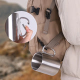 Stainless Steel Mountaineering Water Cup Button Coffee Camping Mug with Carabiner Handle Climbing Hiking Backpacking Travel Cups