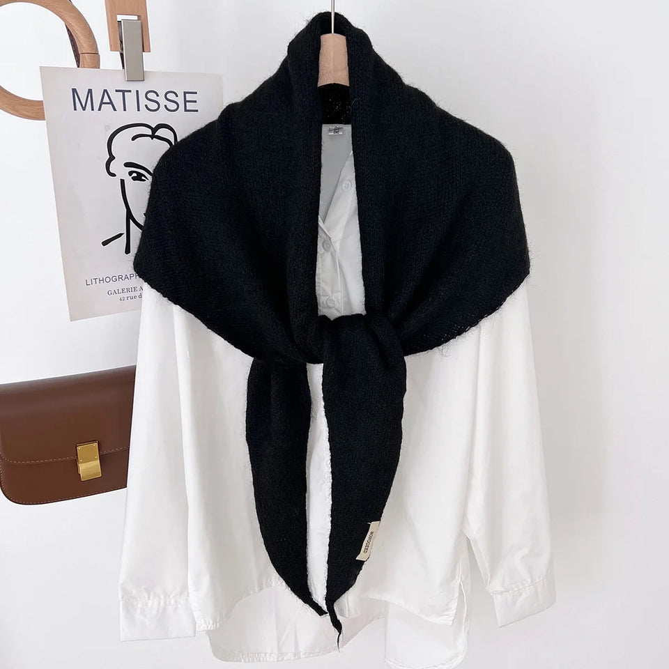 Korean Knitted Wool Triangle Scarf Solid Knitted Shawl Autumn Winter Scarf Women Neck Protection Neckerchief Triangle Scarf