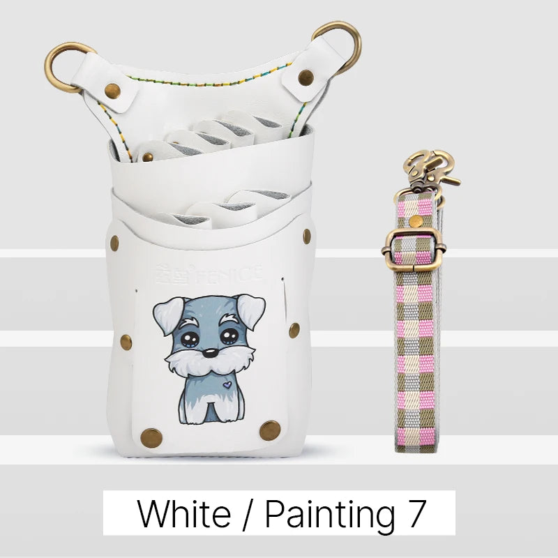 Fenice scissors storage bag,hold 8 scissors, 8 paintings, 6 colors cowhide,waist bag, pet beautician, barber's special waist bag