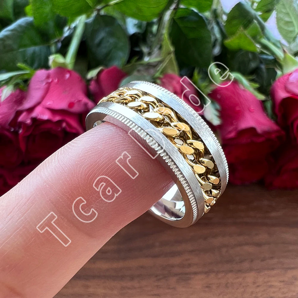 Dropshipping 8mm New Arrivals Men Women Stainless Steel Rotate Chain Ring Stepped Grooved Brushed Festival Fashion Gift Jewelry