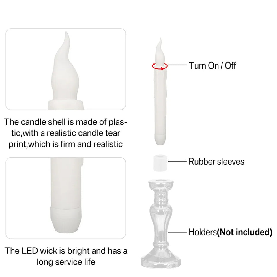 LED Flameless Taper Candles 6.5/11" Battery Operated Fake Flickering Candlesticks Electric Long Candles for Wedding Home Decor
