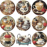 8 pieces/set of diamond painted coaster set with coffee pattern coaster (with holder) - DIY diamond art craft kit for home decor