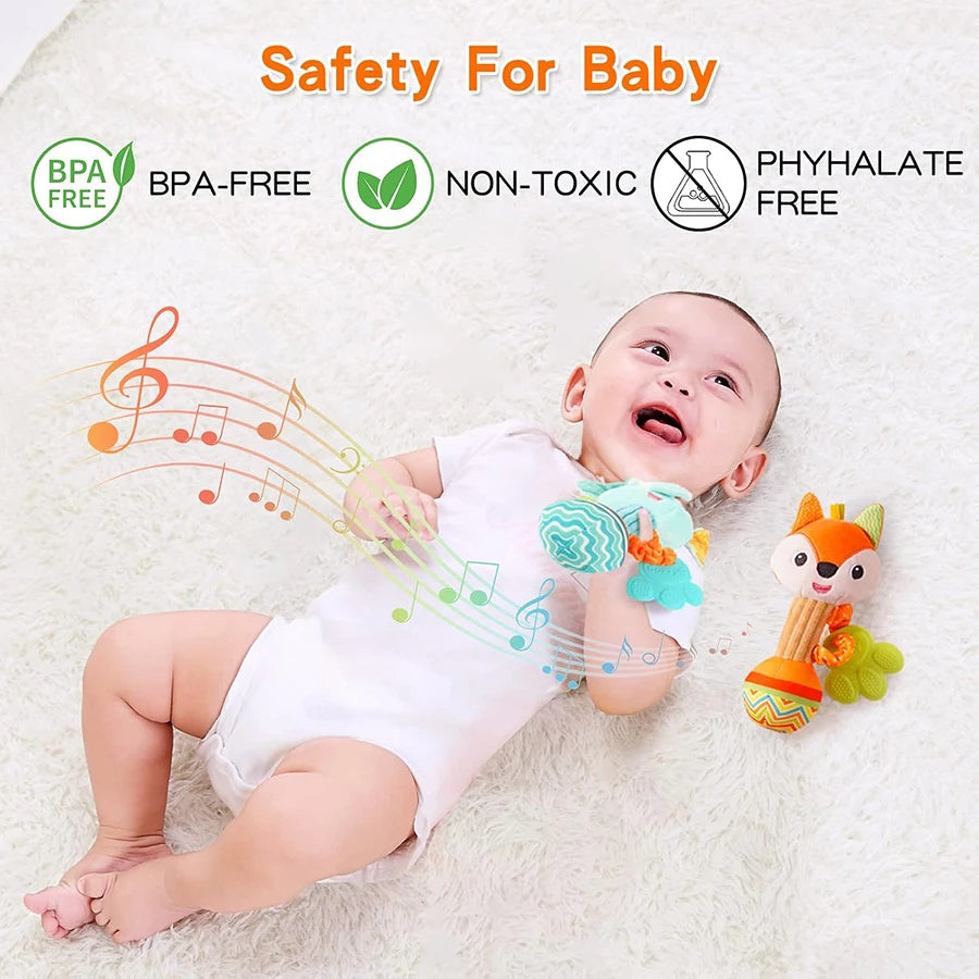 Baby Rattles 0-6 Month Baby Soft Rattles Shaker Hand Grab Sensory Shaker Teething Toys for Babies 6-12 Months Animal Plush Toys