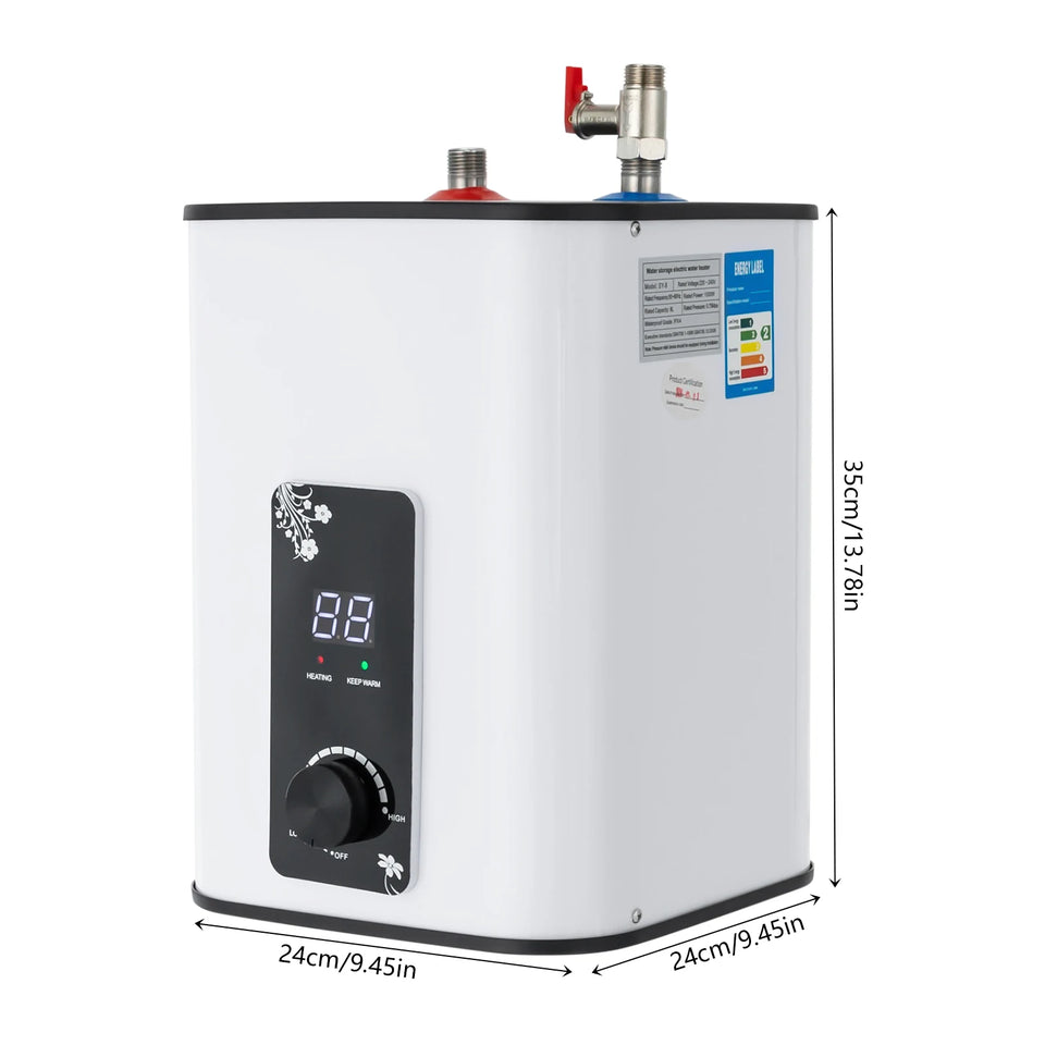 1500W 8L Electric Water Heater Instant Under Sink Stainless Steel Tank Fast Heating IPX4 Safe for Kitchen Bathroom RV SY-8