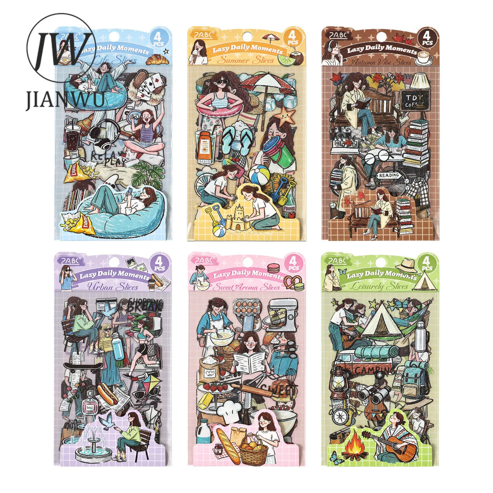 JIANWU Good Collection Book Series Vintage Life Character Landscape Material Collage PET Sticker Creative DIY Journal Stationery