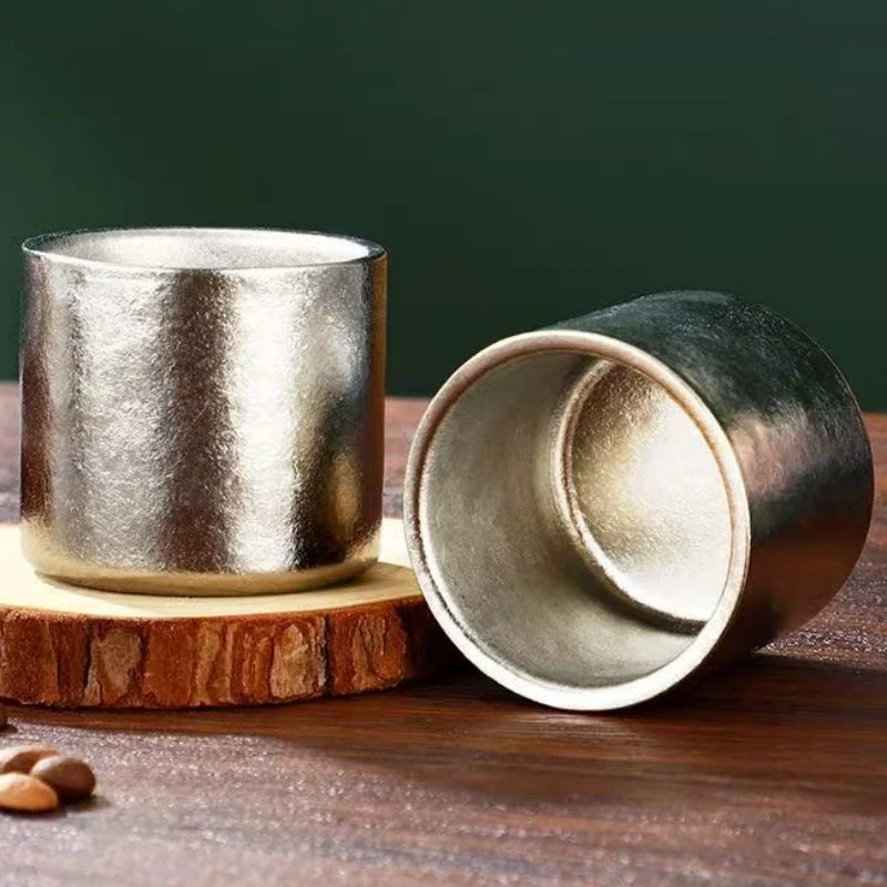 Pure Titanium Double-Wall Mini Coffee Mug,Outdoor Water Cups Silver-Gray Drinking Office Tea Mug 100 ml Luxury-Feel Coffee Cup