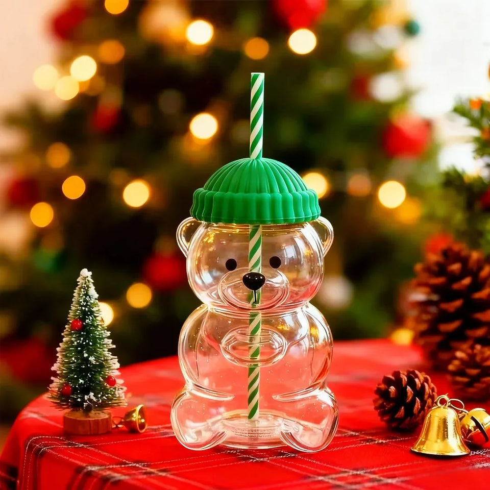 2026 New 500ML Cute Bear Cup Durable and Convenient Coffee,  and Cocktail Beverage Utensils, Cute Bear Straw Glass ，plastic Cup