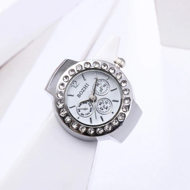 Rhinestone Mini Unisex Fashion Finger Watch Retro Roman Quartz Watch Rings for Women Men Elastic Strap Alloy Watches Jewelry