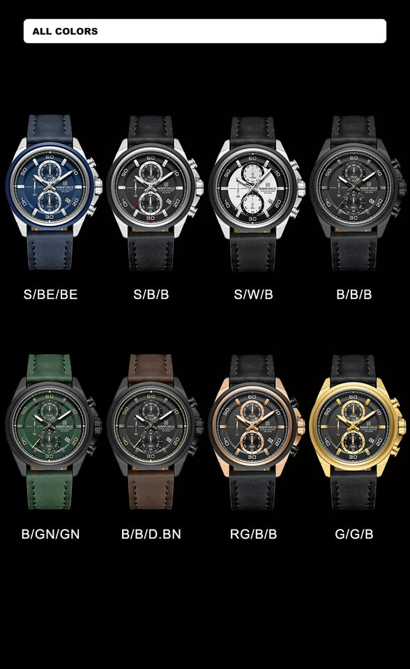 Original NAVIFORCE Business Luxury Leather Strap Men Watches Sports Chronograph Watch for Man 3ATM Waterproof Quartz Wristwatch