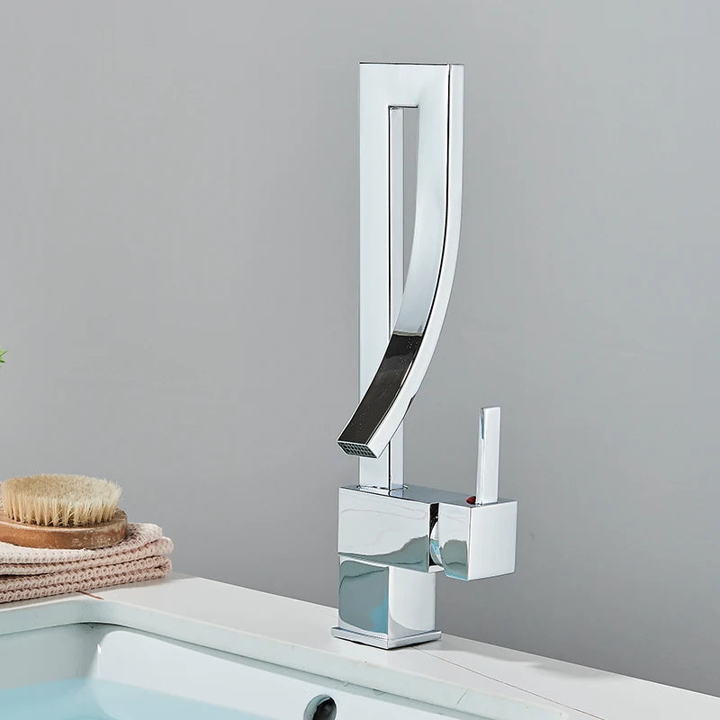 Bathroom Basin Faucet Brass Deck Mounted Mixer Taps Single Handle Single Hole Hot Cold Water Mixers Tap