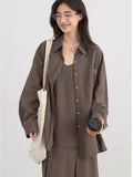 CHIC VEN Women Dress Sets Stripe Shirt Loose Casual Long Sleeve Sunscreen Blouses Camisole V-neck Dresses Spring Autumn 2025
