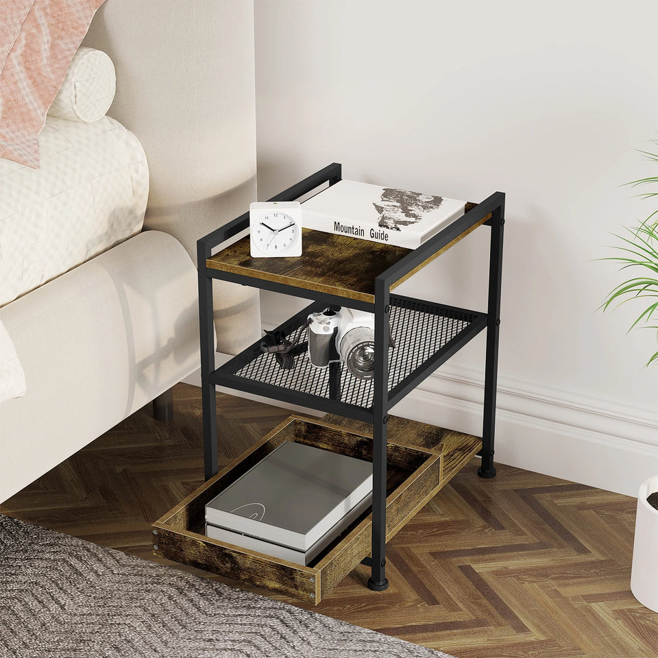 WOLTU 1PC Side Table 3-Tier Coffee Table Rolling Storage Cart with Removable Top Small End Table for Sofa Living Room Storage