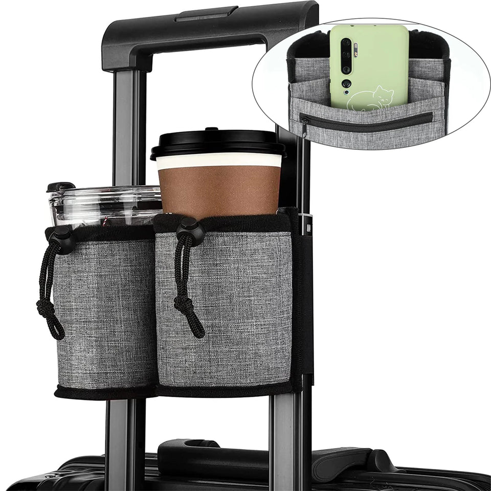 Luggage Cup Holder Travel Essentials Cup Holder Hands-Free Drink Holder with 2 Coffee Mugs Suitcase Drink Bag Travel Luggage Acc