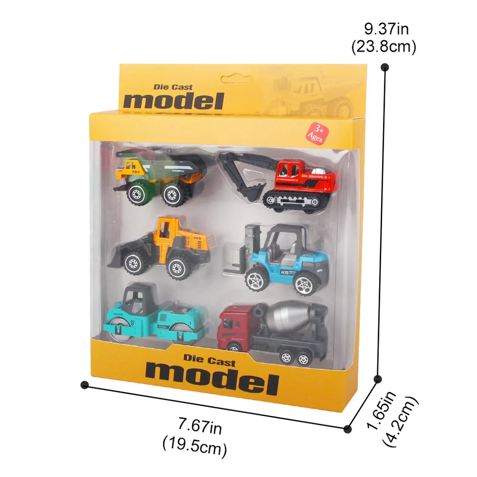 6pcs/set Alloy Engineering Truck Toy Car Classic Construction Model Vehicle Loader Tractor Excavator Toys for Boys Gifts