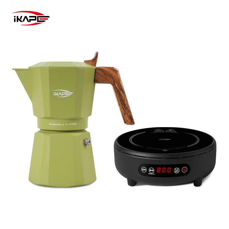 IKAPE Espresso Moka Pot and infrared ceramic hob Set,220V With Temperature Control Stovetop Espresso Machine For Coffee Lover