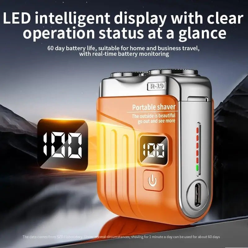 Portable Electric Shaver R-19, 9000 RPM German Motor, Wet & Dry Use, Magnetic Blades, 180 Days Battery Life, LED Display