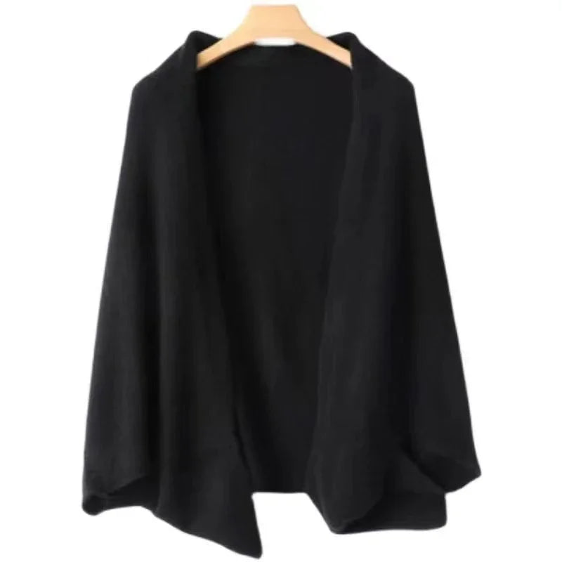 100%Wool Women's Knitted Shawl Scarf Soft Warm Knitwear Cardigan Cloak Wraps Shoulder Neck Protect Pashmina Scarves Dual Use
