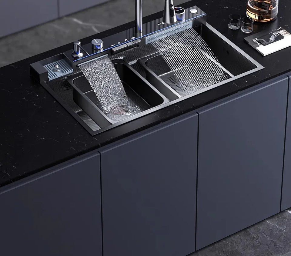 304 Stainless Steel Kitchen Sink, Large Single Sink, Thickened Whale Relief, Digital Display, Washbasin, Washbasin