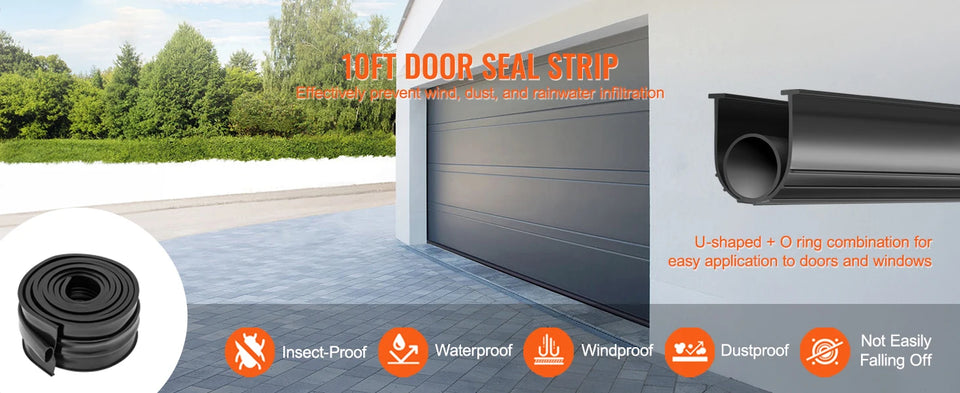 SucceBuy 3m 4.8m 6m Garage Door Seals Bottom Rubber U Shape +O Ring Garage Door Weather Stripping Universal Weatherproof Rubber