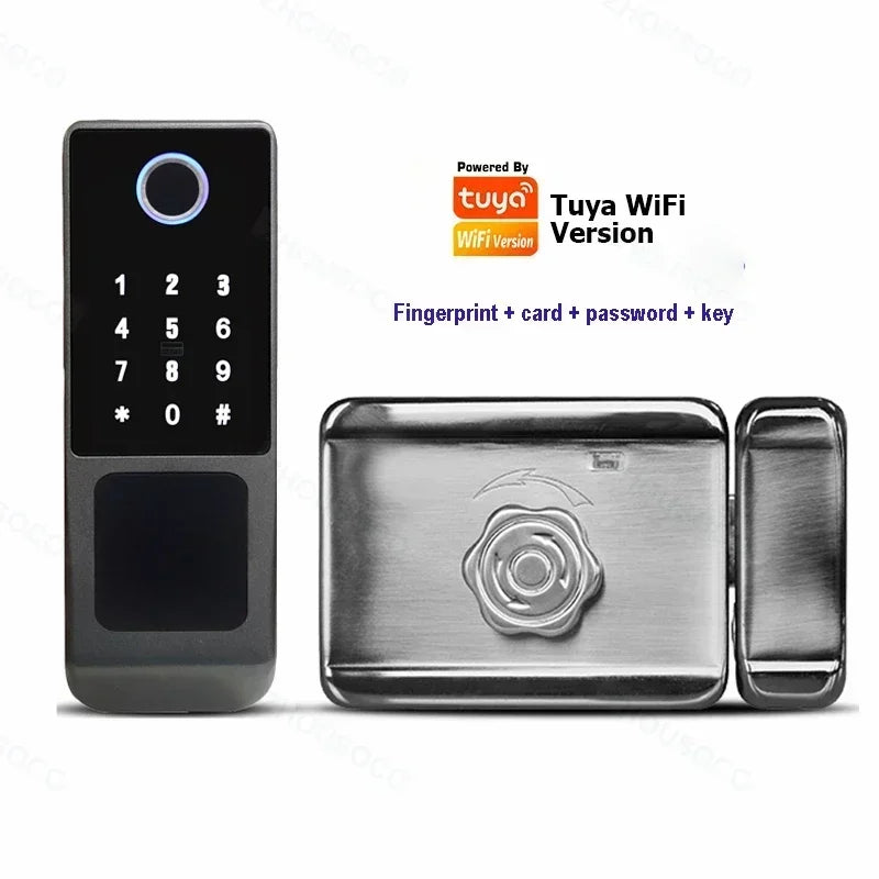 IP66 Waterproof Tuya Wifi Fingerprint Smart Door Lock Outdoor Gate TTLock Bluetooth Password Card Electronic Rim Lock For Home