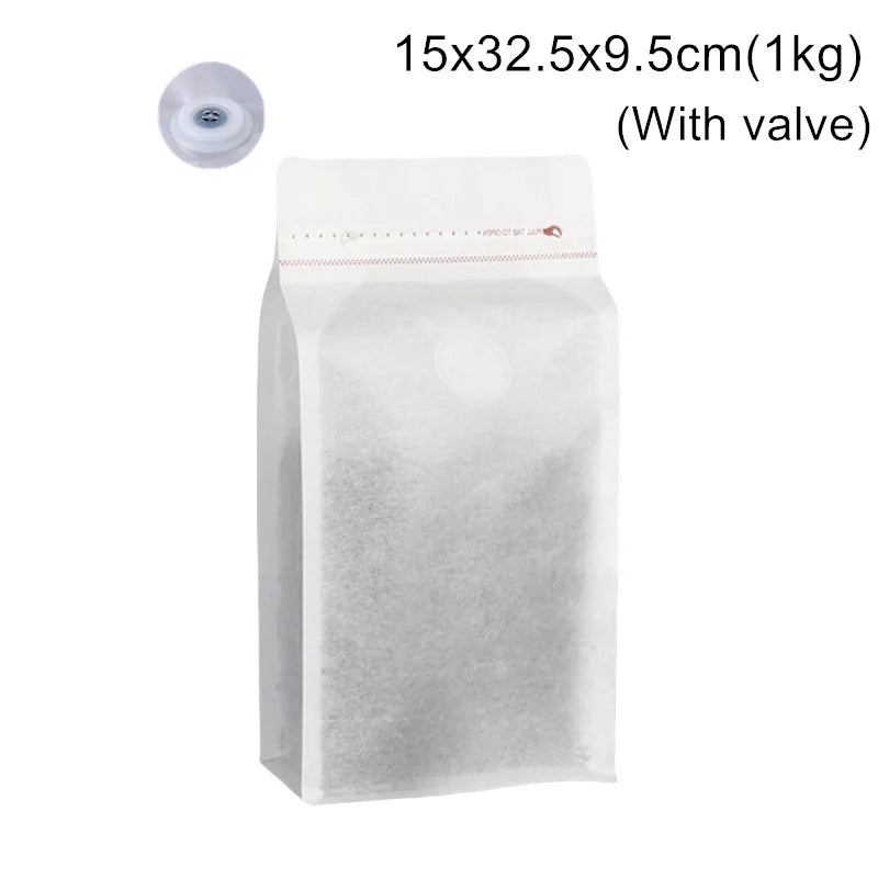 StoBag 50pcs White Cotton Paper Coffee Beans Packaging Bag with/No Valve Sealed for Powder Nuts Storage Stand Up Reusable Pouch