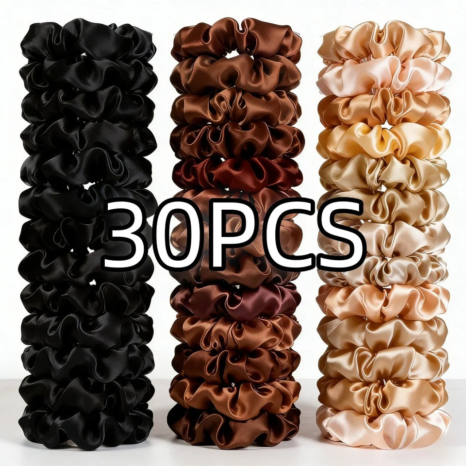 1/30/60/100pcs bulk satin scrunchies 100colors  women small 6.5cm headwear hair ties accessories casual cute black coffee