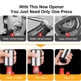 Stainless Steel Automatic  Beer Bottle Opener No Bend Push Down Cap - Easy Open for Beer and Soda Glass Bottles Kitchen Opener